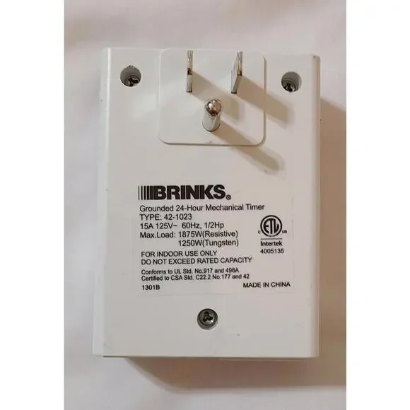 Brinks Grounded Heavy Duty 24 Hour Mechanical 3 Prong Timer D42-1023 Indoor Use - Picture 2 of 4